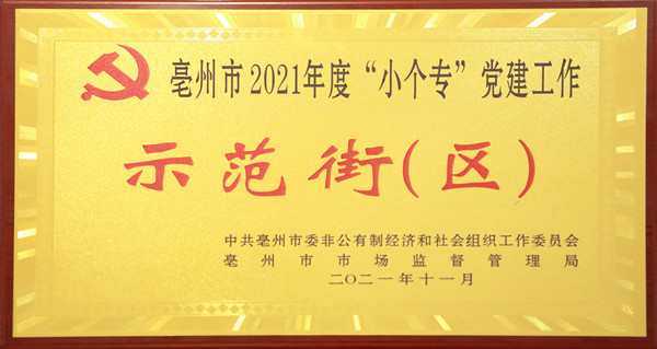 康美（亳州）中药城党委获评“亳州市2021年度‘小个专’党建工作示范街（区）”